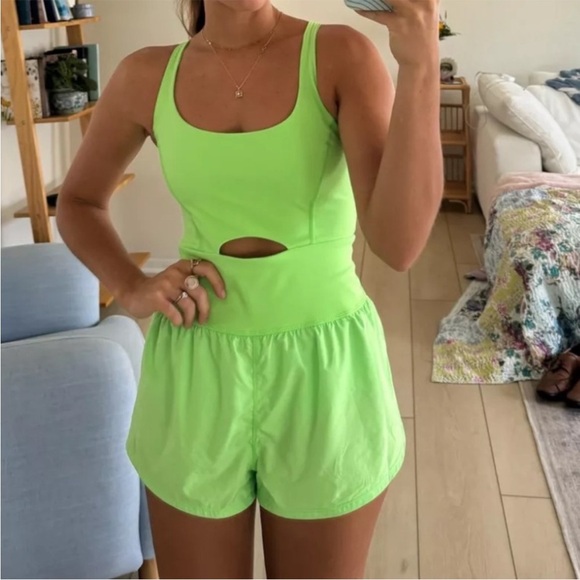 NWOT Free People FP Movement Righteous Runsie Lime Glow Green Neon - Picture 14 of 15